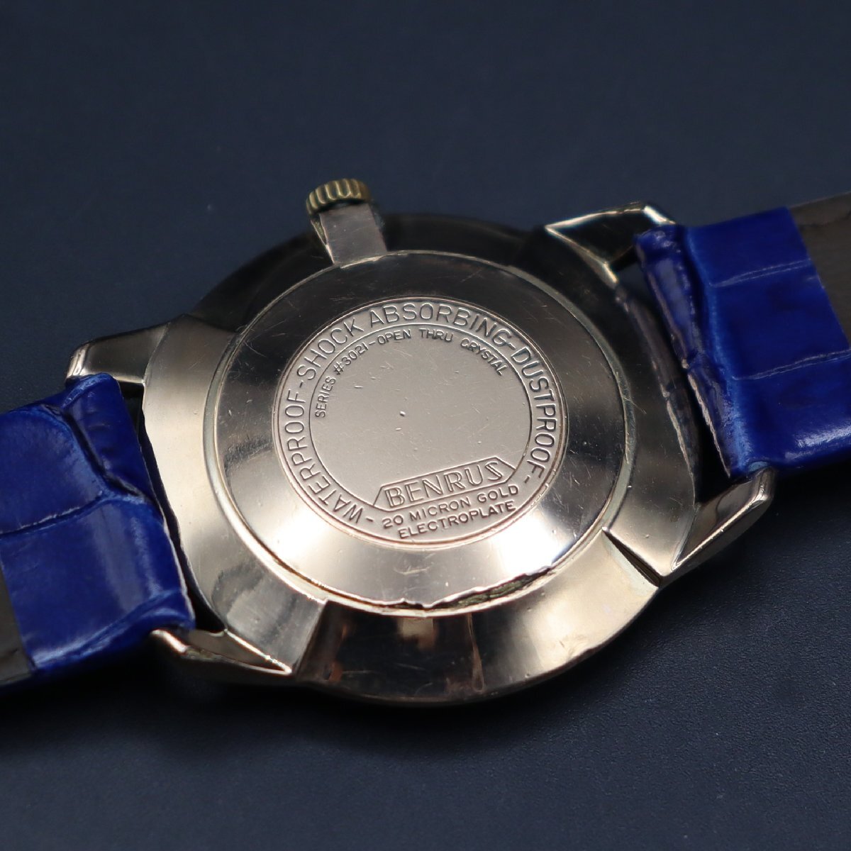 BENRUS SHOCK-ABSORBER ベンラス 手巻き 20μGold ELECTROPLATEケース 3針 スイス製 新品革ベルト アンティーク メンズ腕時計の画像8