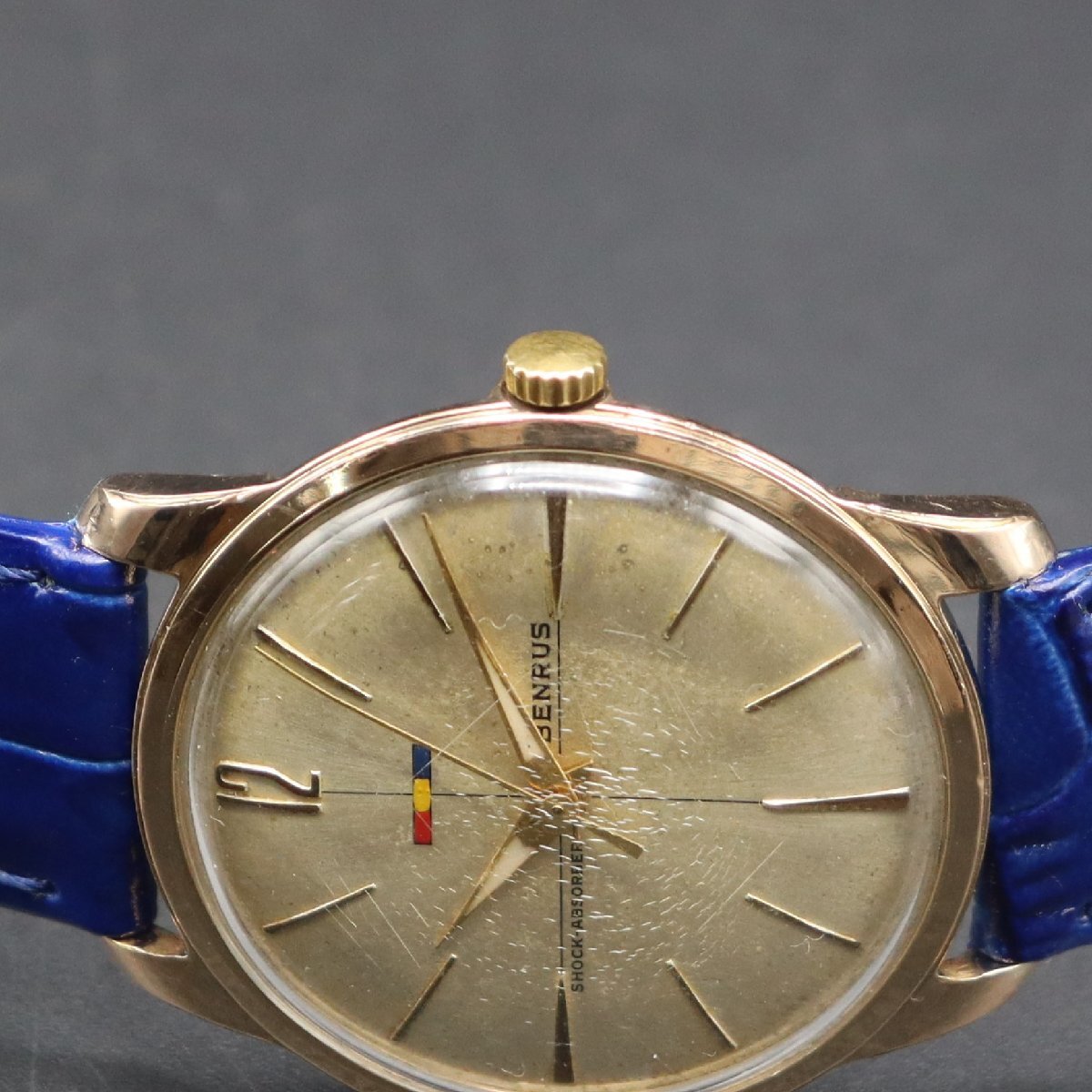 BENRUS SHOCK-ABSORBER ベンラス 手巻き 20μGold ELECTROPLATEケース 3針 スイス製 新品革ベルト アンティーク メンズ腕時計の画像7