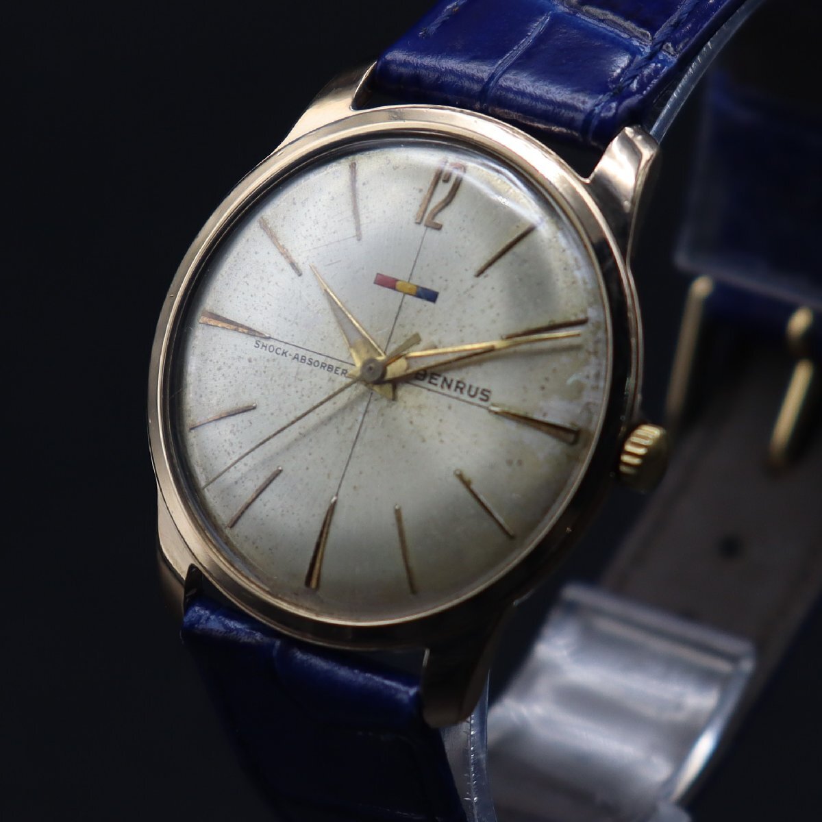 BENRUS SHOCK-ABSORBER ベンラス 手巻き 20μGold ELECTROPLATEケース 3針 スイス製 新品革ベルト アンティーク メンズ腕時計の画像1
