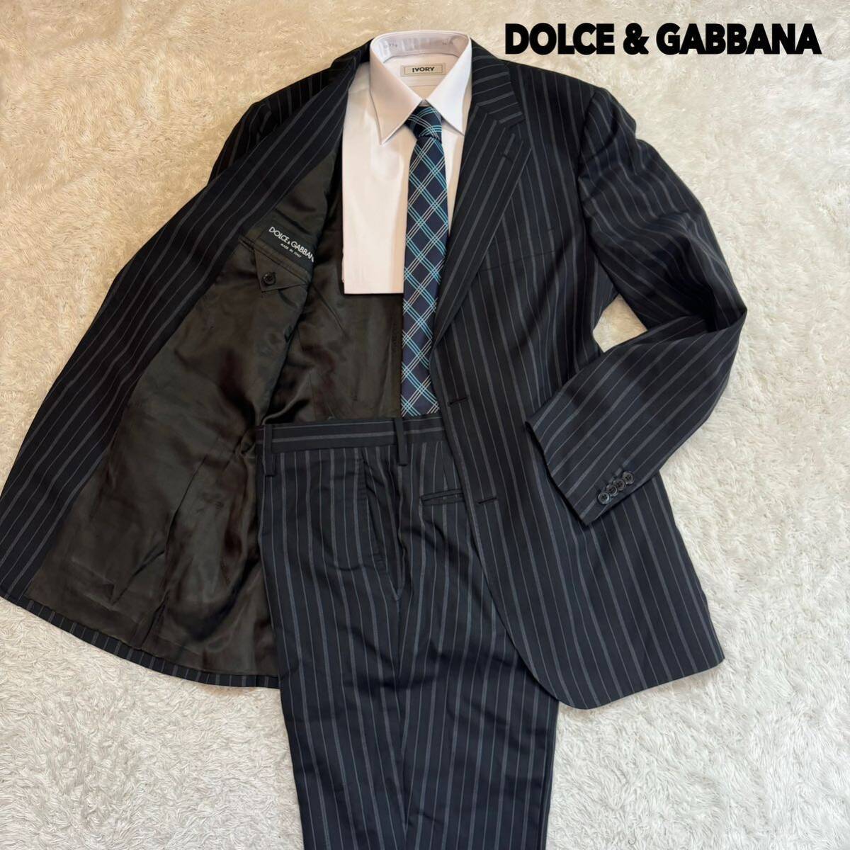 ドルチェ＆ガッバーナ DOLCE&GABBANA スーツ セットアップ ジャケッ ト紺ネイビー 黒タグ XL相当_画像1