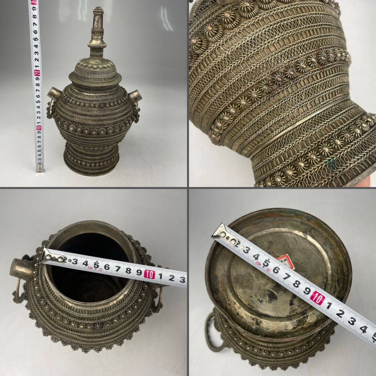 時代 金属工芸品 線細工 香炉 検索：インド 東南アジア カンボジア 真鍮 銀 銀線細工 銅 錫 彫金 .1560の画像10