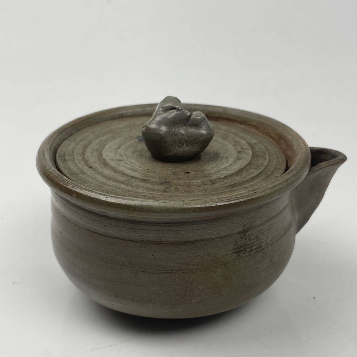 藤田楽山　青備前　宝瓶　/　備前焼　名工　泡瓶　手捻り　手造　茶器　急須　煎茶道具　.1714_画像4