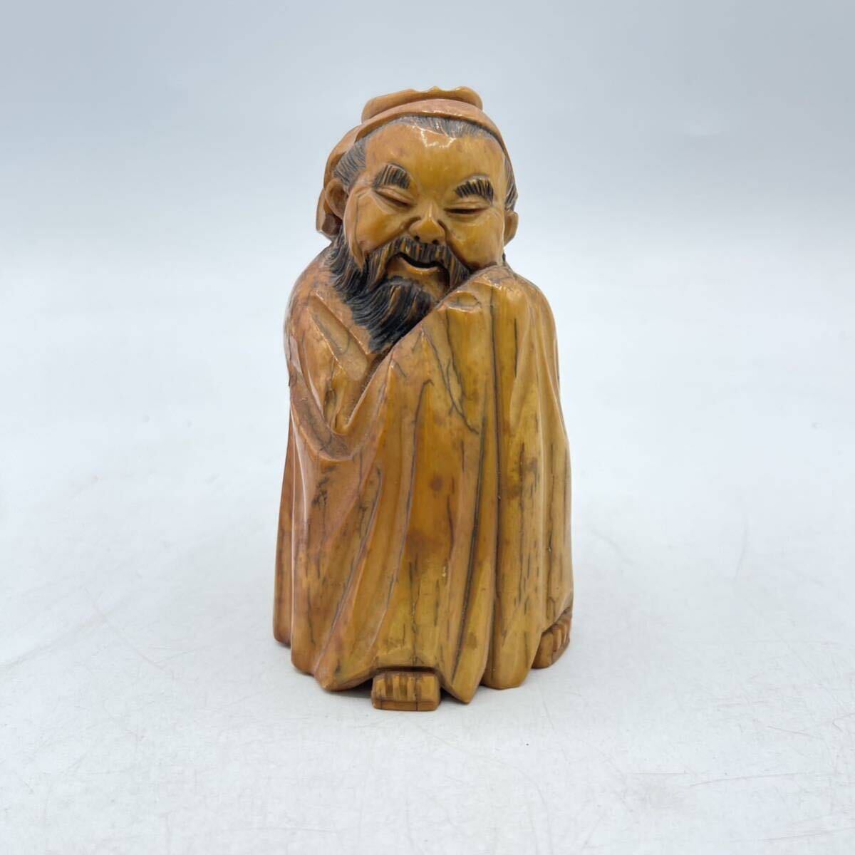 時代 マンモス 仙人置物 根付 在銘 / 時代物 中国美術 マンモス材 福禄寿 寿老人 古置物 煎茶飾 .1733の画像1