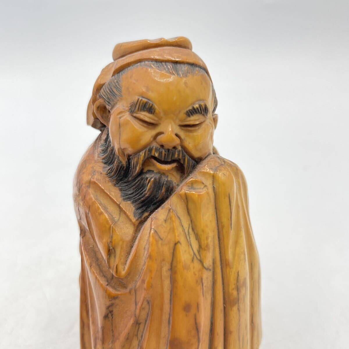 時代 マンモス 仙人置物 根付 在銘 / 時代物 中国美術 マンモス材 福禄寿 寿老人 古置物 煎茶飾 .1733の画像2