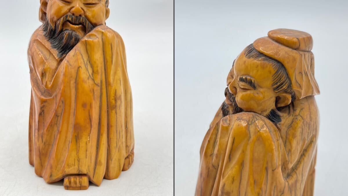 時代 マンモス 仙人置物 根付 在銘 / 時代物 中国美術 マンモス材 福禄寿 寿老人 古置物 煎茶飾 .1733の画像8