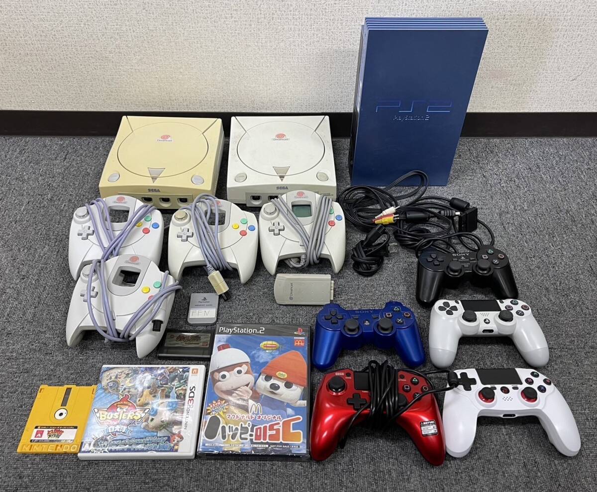 【ST18516MG】ゲーム機 まとめ 本体 コントローラー カセット アダプター PS2/ドリームキャスト/サルゲッチュ/妖怪ウォッチ他 ※動作未確認_画像1