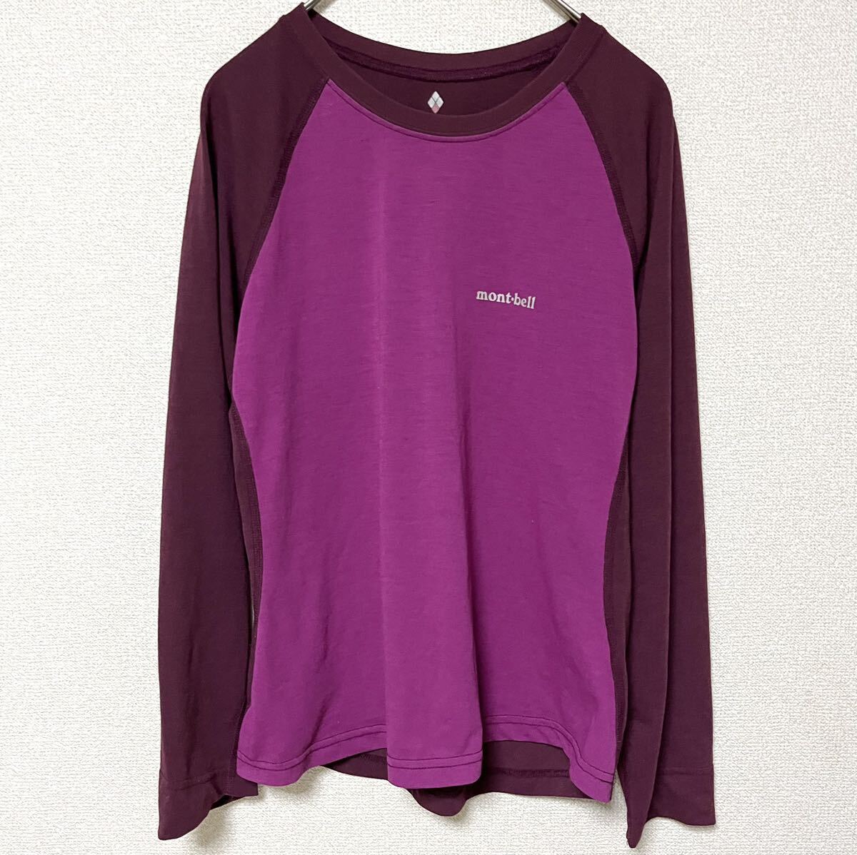 モンベル mont-bell 長袖 Tシャツ★レディースS★ピンク 紫 小豆色 インナーウェア ロンT カットソー ポリエステル製100% アウトドア 登山の画像1