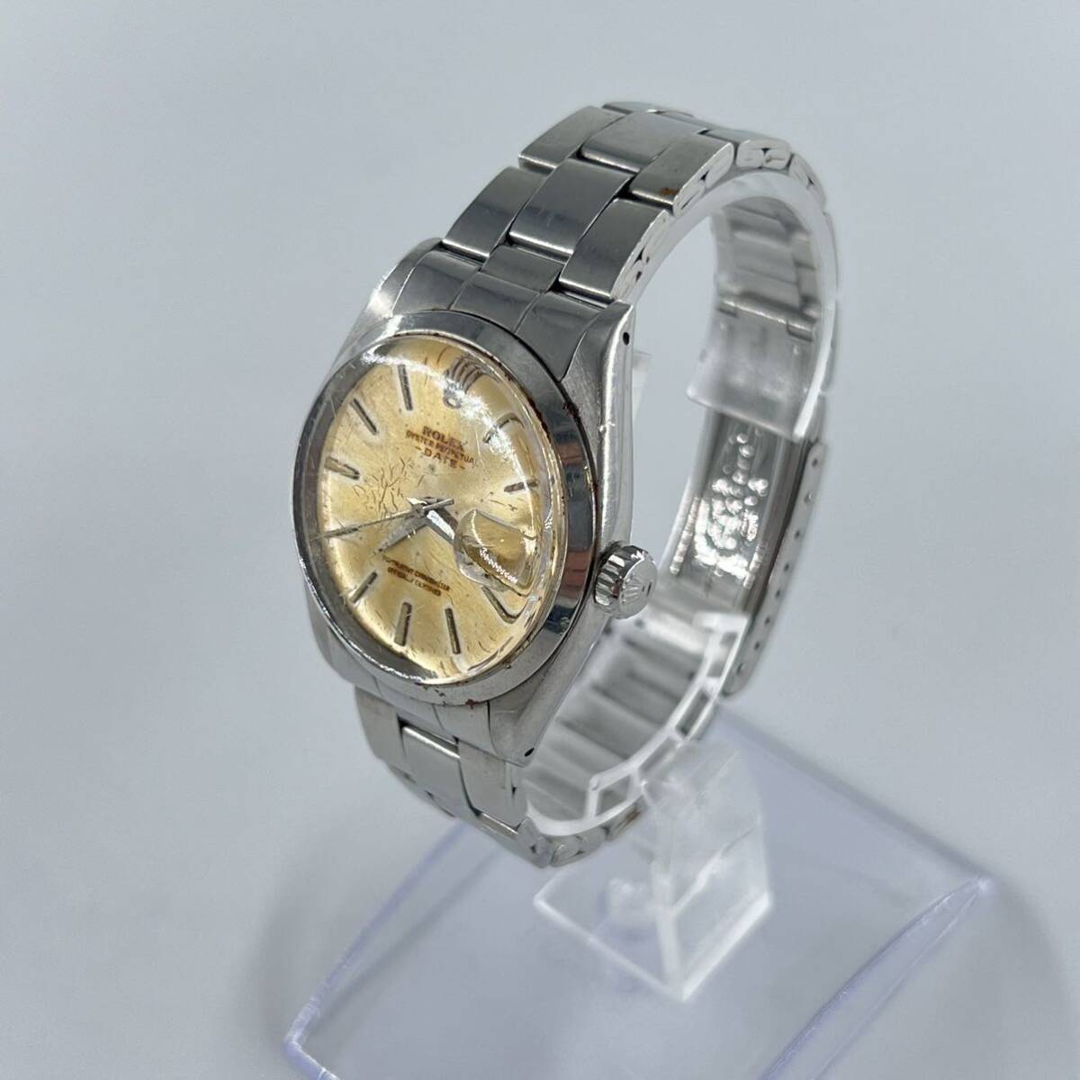 K4 【稼働品】ROLEX OYSTER PERPETUAL DATE ロレックス 腕時計 シルバー 日付 ゴールド文字盤の画像2