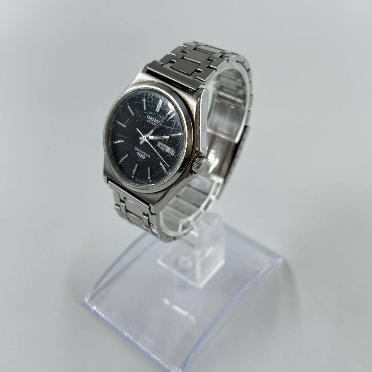 K4 ORIENT QUARTZ オリエント 腕時計 SWIMMER 100 IT 589302-70 CL シルバー 黒文字盤_画像1