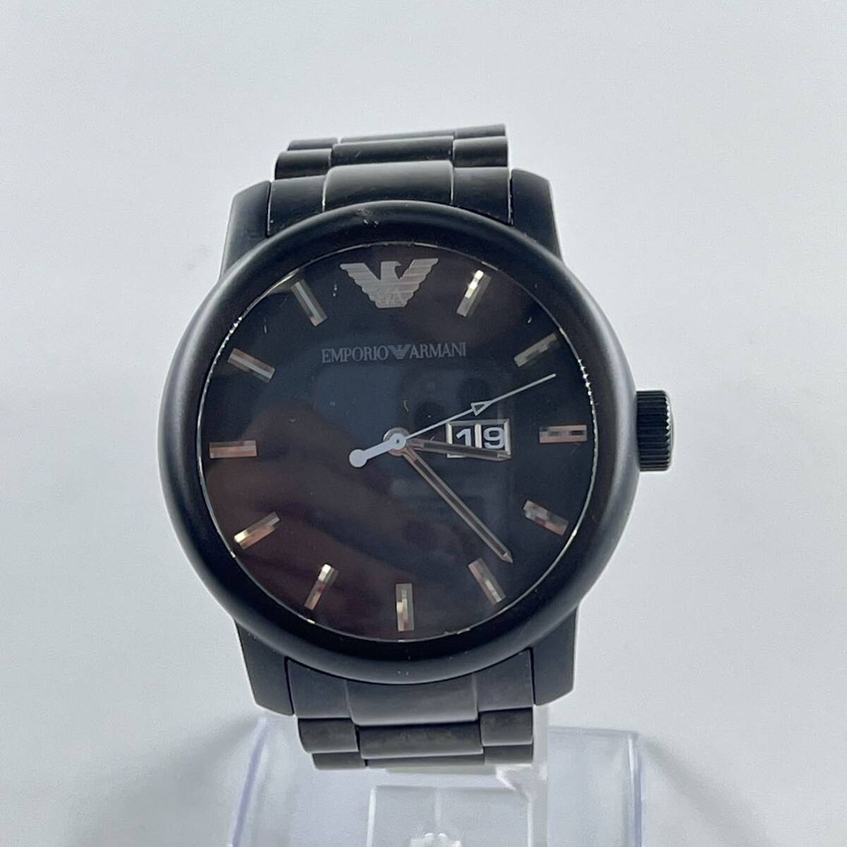 K4 【稼働品】EMPORIO ARMANI 腕時計 エンポリオアルマーニ AR-0346 ブラック 3針 箱有_画像5