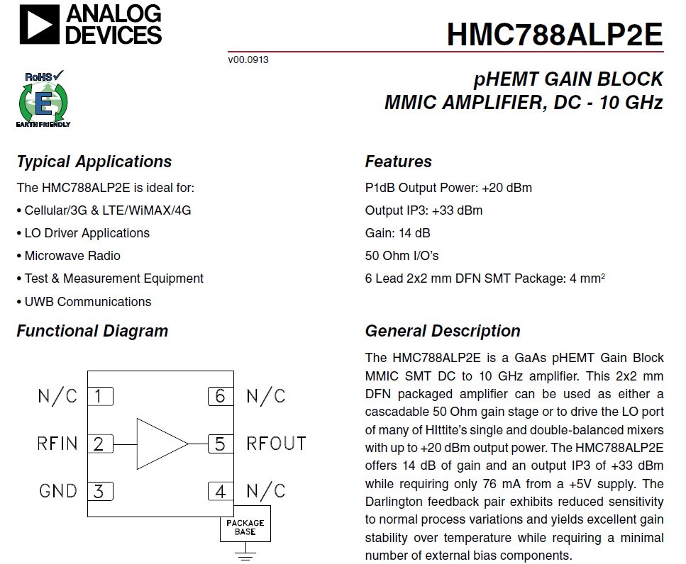 RF 超広帯域増幅器 pHEMT MMIC DC - 10GHz　HMC788ALP2_画像4