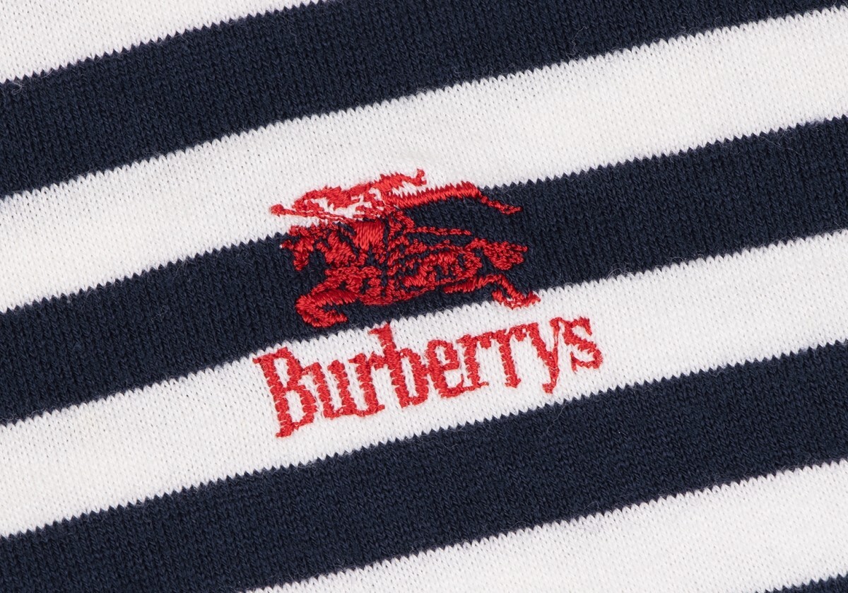 バーバリーズBurberrys' ロゴワンポイント刺繍ボーダーTシャツ 紺白160_画像4