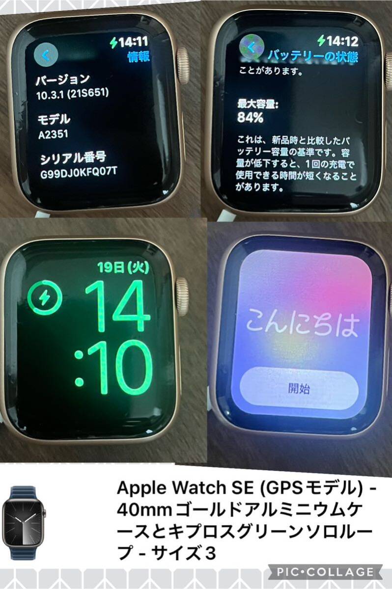 Apple Watch SE GPSモデル 40mmゴールドアルミニウムケース ソロループ MYDY2J/A_画像3