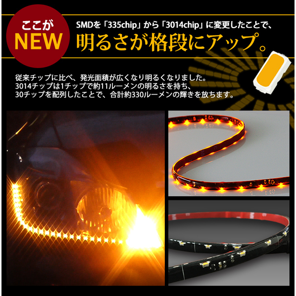 新型 流れる LED テープライト 側面 黒ベース アンバー シーケンシャルウインカー 2本セット 車 国内検査後出荷 ネコポス 送料無料の画像3