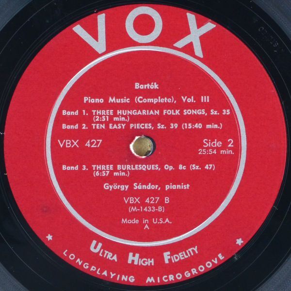 ■Gyorgy Sandor(ジェルジ・シャーンドル)｜Bartok Piano Music (Complete), Vol. III ＜LP3枚組BOX 1963年 US盤＞_画像9