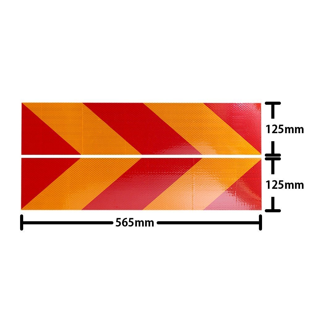 大型車用 反射板 赤 黄 左右反対模様 トラック トラクター トレーラー バス アルミ板付き リフレクター 後部 2枚組 斜めストライプ の画像2