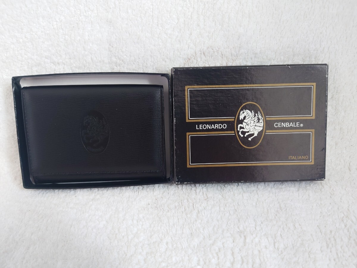 未使用品 LEONARDO CENBALE カードケース 黒 箱付き ファッション小物 メンズ 名刺入れ 二つ折り_画像1
