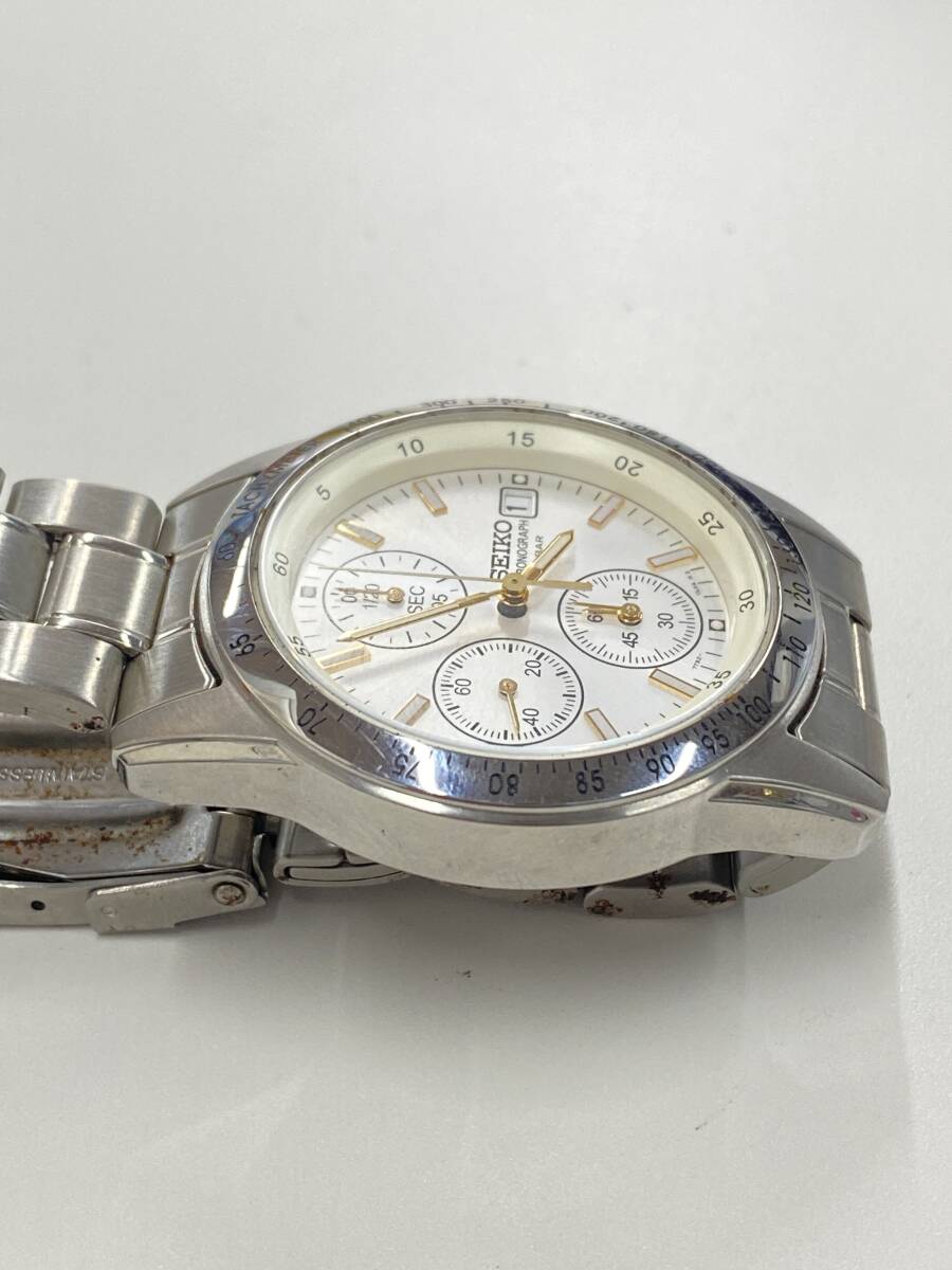 M-6017 【同梱不可】980円～ 稼働品 SEIKO/セイコー 7T92-0DW0 ホワイト文字盤 クロノグラフ クォーツ メンズ 腕時計の画像3