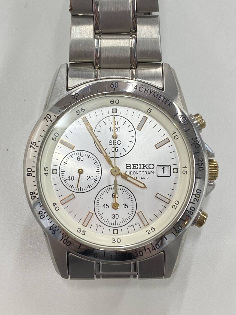 M-6017 【同梱不可】980円～ 稼働品 SEIKO/セイコー 7T92-0DW0 ホワイト文字盤 クロノグラフ クォーツ メンズ 腕時計の画像1