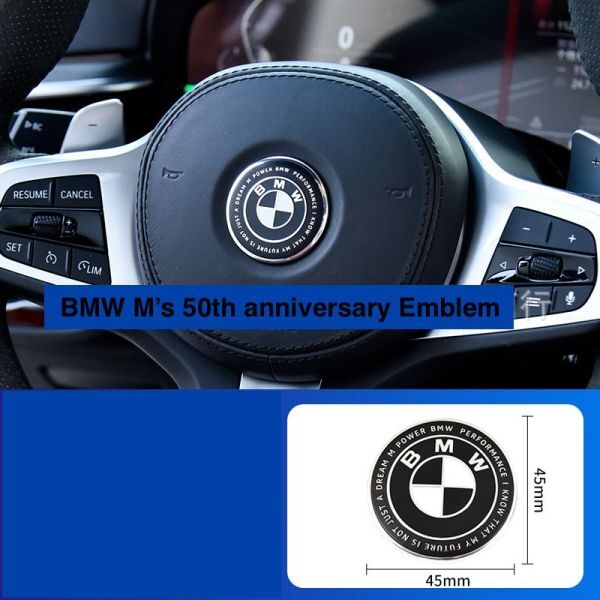 BMW エンブレム 45mm 用 ５０周年 ブラック ホワイト 防止フィルム付き ステアリング ハンドル 新品未使用 送料無料の画像3