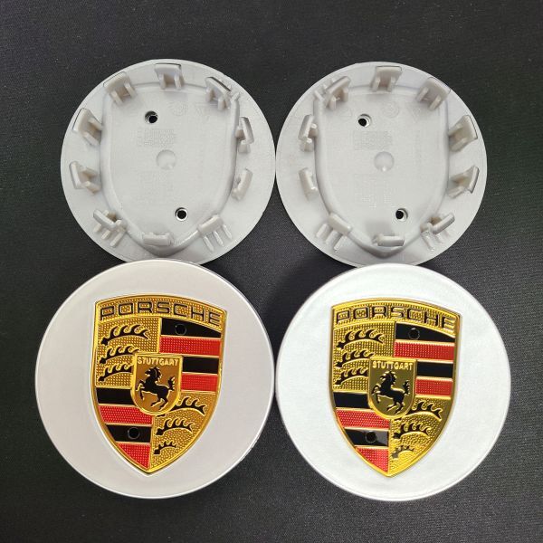 ポルシェ センターキャップ 76mm シルバー ゴールド 現行タイプ 4個セット 新品未使用 送料無料 Porscheの画像1