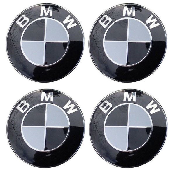 BMW センターキャップ 68mm ブラック ホワイト 防止フィルム付き 4個セット 新品未使用 送料無料_画像1