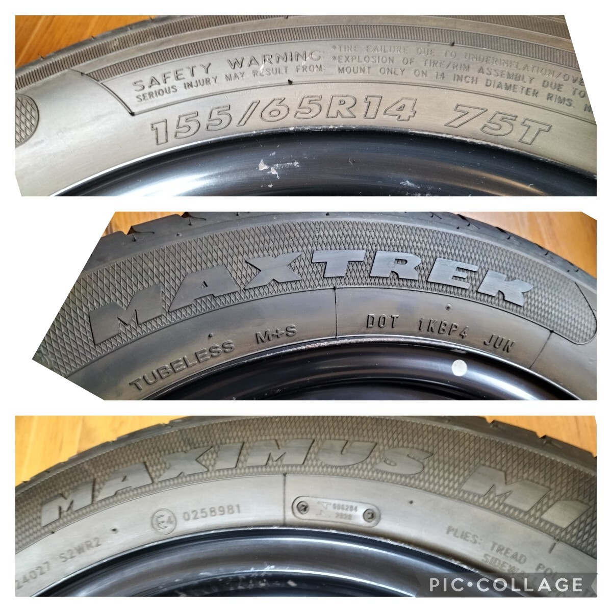 スズキ ダイハツ等 純正スチールホイール 4.5J 14インチ 100-4H ハブ径54mm MAXTREK 155/65-14 2022年製造 夏タイヤ ラジアルタイヤ_画像9