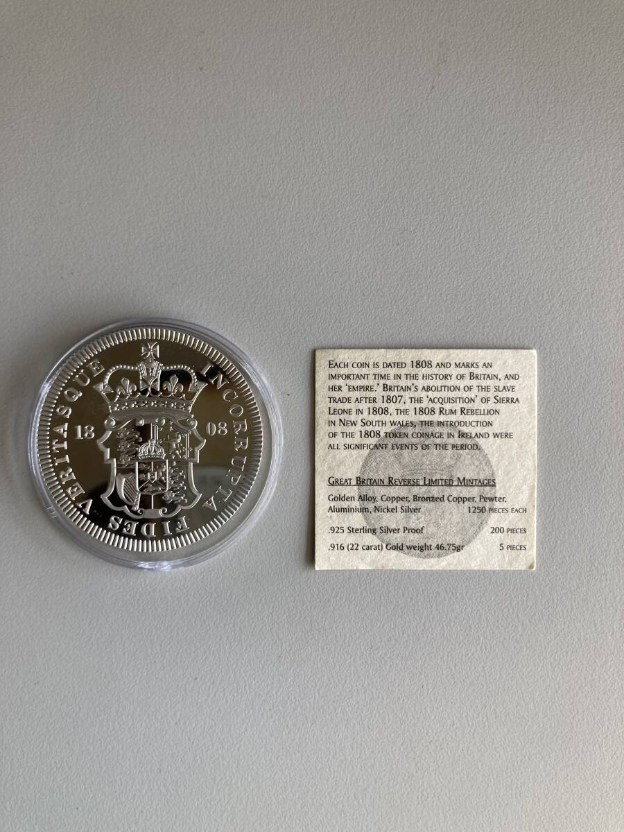 銀貨 銀製 メダル イギリス ジョージ3世 試鋳貨幣 再現品 1808年銘 コインカプセル保管品の画像2