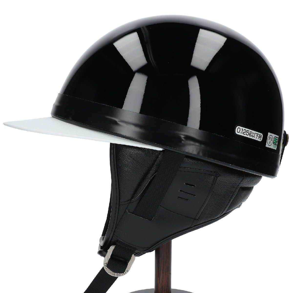 当時物 立花 コルク 半キャップ ヘルメットES-1 マジックテープ使用 Ｌサイズ ブラック SG規格品 白ツバ 白ツバハーフ コルク半 黒の画像2