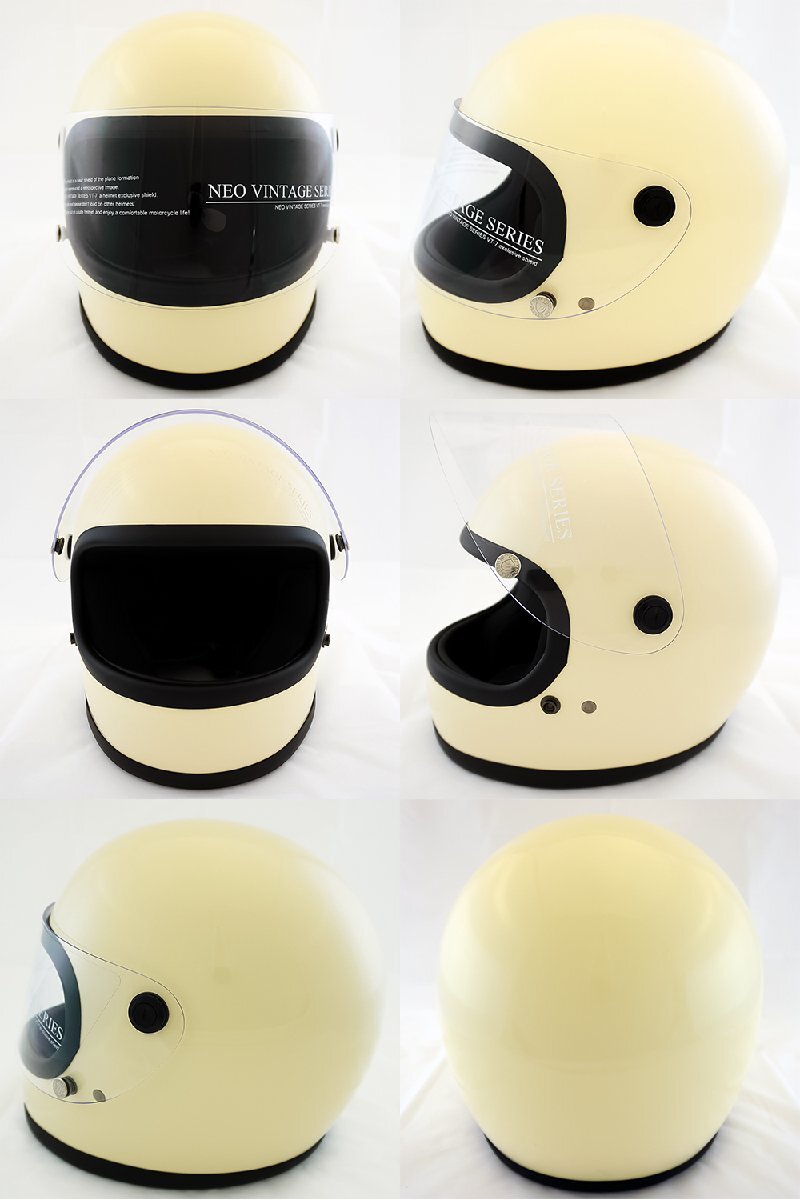 フルフェイスヘルメット アイボリー×クリアシールド Lサイズ:59-60cm対応 VT7 NEO VINTAGE VT-7 ステッカー付き_画像3