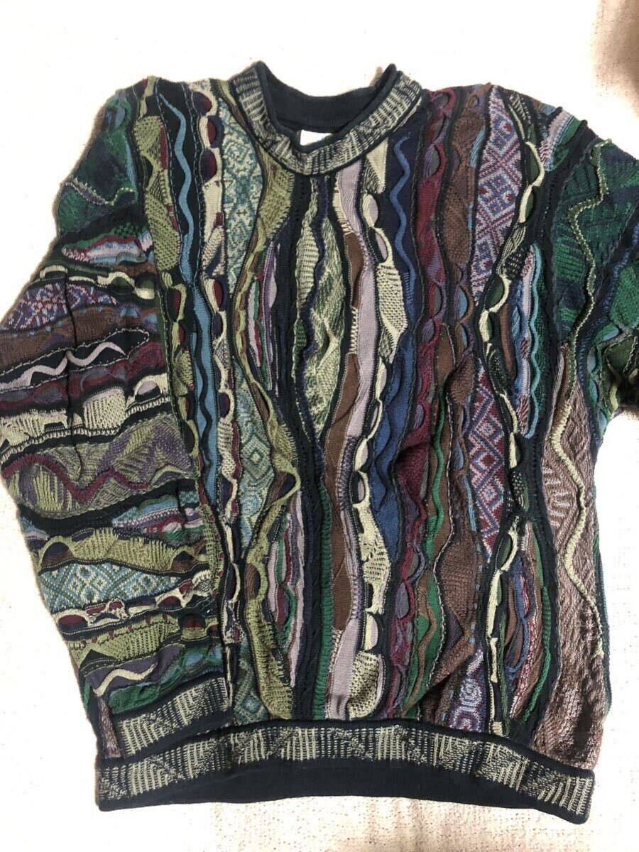 90's オーストラリア製 COOGI/クージー 100% MERCERISED COTTON/マーセライズド コットン 3D総柄/マルチ立体編み ニットセーター L_画像3