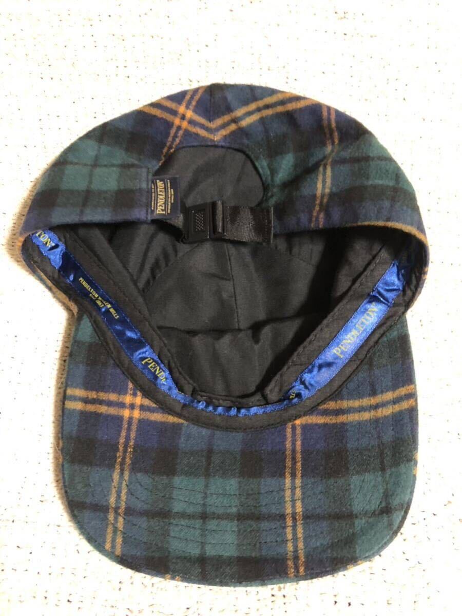 美品 人気 生産国不明 PENDLETON/ペンドルトン チェックネル地 6パネル キャップ 緑紺 フリーサイズの画像5