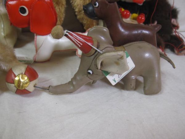 当時物 ぬいぐるみ 革製 レザー 犬 プードル 猿 ゾウ モール 人形 玩具 ビンテージ 昭和レトロ 色々15点まとめての画像3