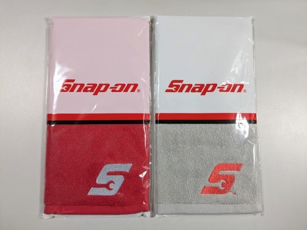 【数量限定!!】1,500円スタート～ 2枚セット スナップオンタオル Snap-on 2024年 ハンカチ ハンドタオル 赤 グレー ロゴ入り 0413の画像1