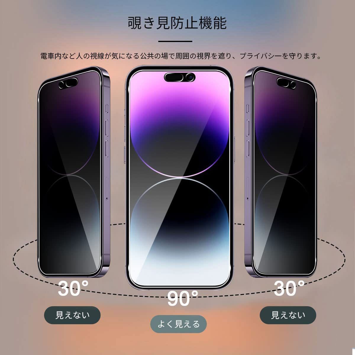 iPhone 14pro 6.1インチ　覗き見防止ガラスフィルム 2枚セット_画像2