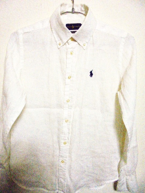 * superior article Ralph Lauren with logo button down linen long sleeve shirt lady's classic Fit size XS0