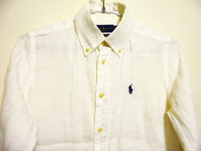 * superior article Ralph Lauren with logo button down linen long sleeve shirt lady's classic Fit size XS0