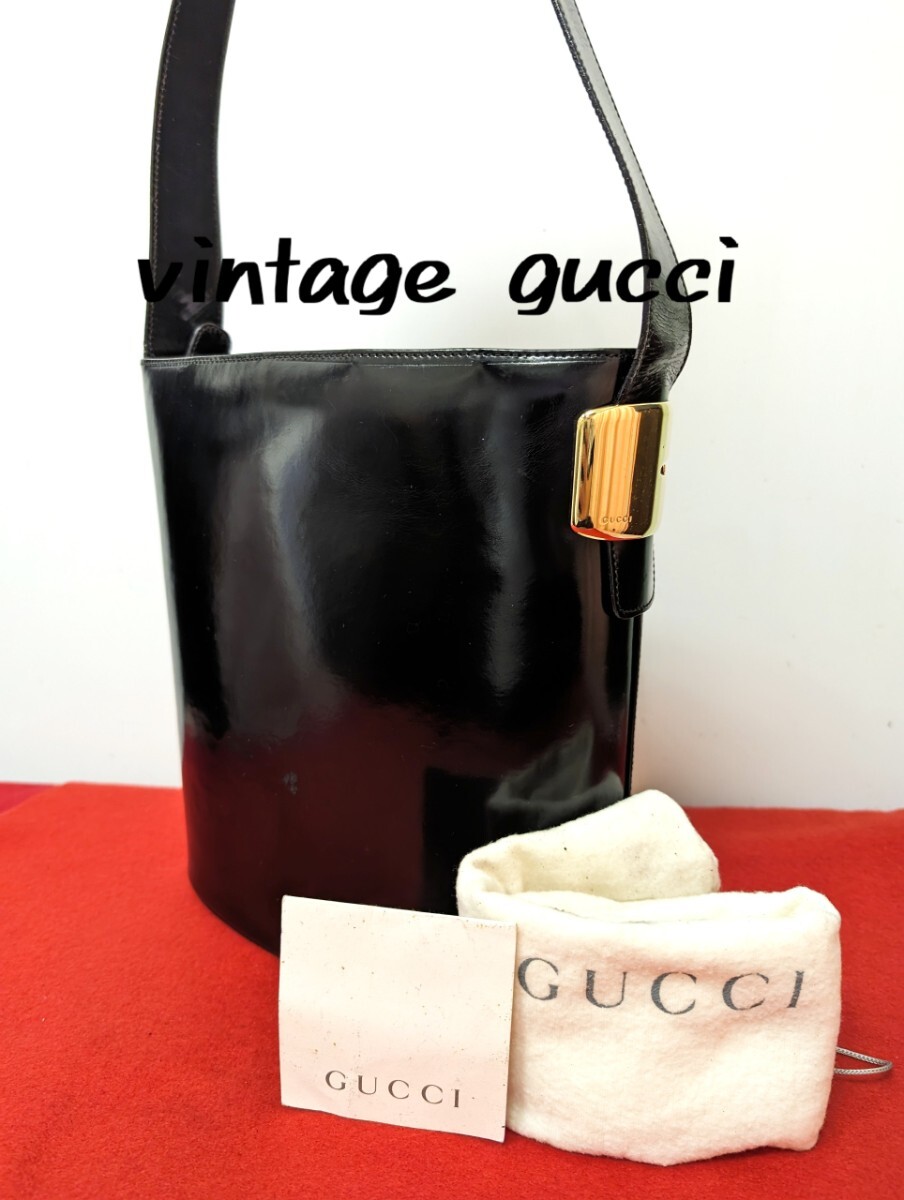 良品 極希少！gucci パテントレザーショルダーバッグ Gロゴ ブラック レア_画像1