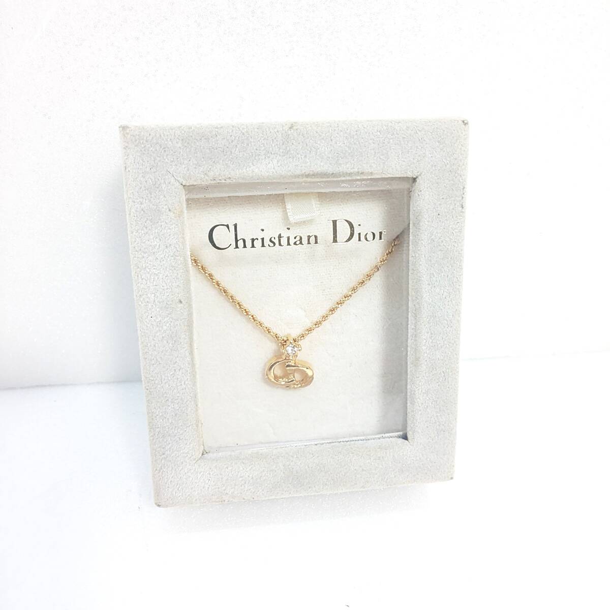 ◎クリスチャンディオール◎Christian Dior CDロゴ ワンポイントダイヤ ゴールド ペンダント ネックレス GP ドイツ製 極美品 箱 即発送の画像1