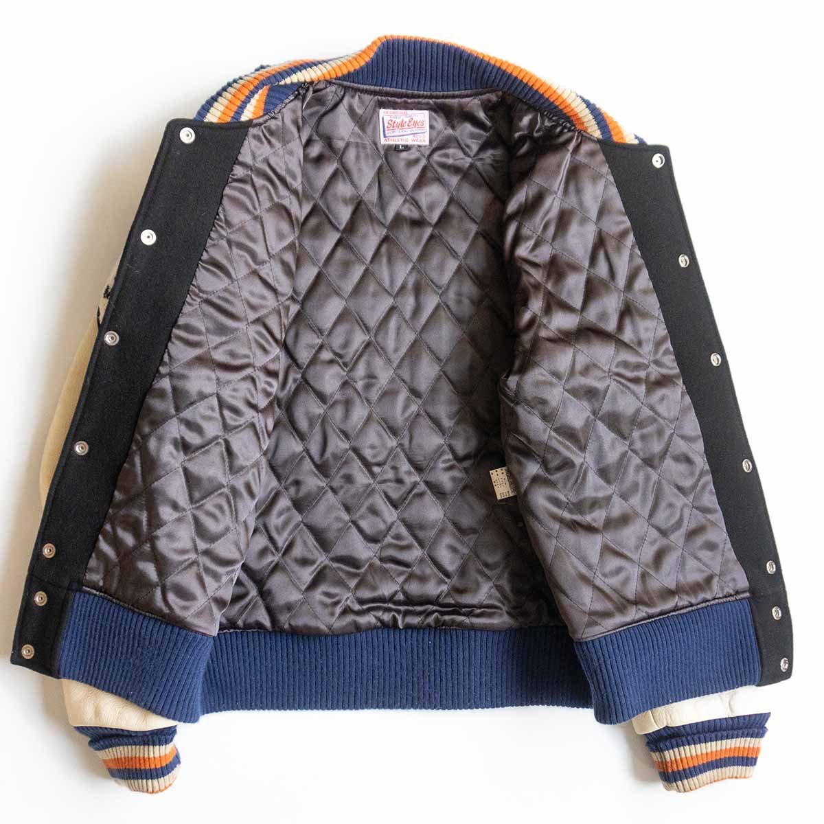 [ атмосфера выдающийся ]STYLE EYES[ полный декоративный элемент кожа рукав куртка ]L темно-синий куртка с логотипом жакет M16831 2404287