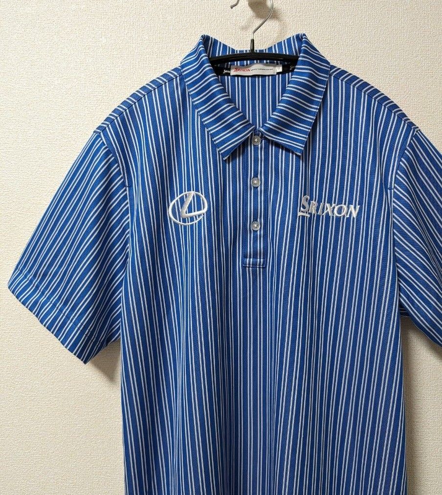 Srixon クロスラインプリント ポロシャツ 青 LEXUSロゴ 美品】SRIXONスリクソン LEXUSレクサス 松山英樹モデル DESCENTE