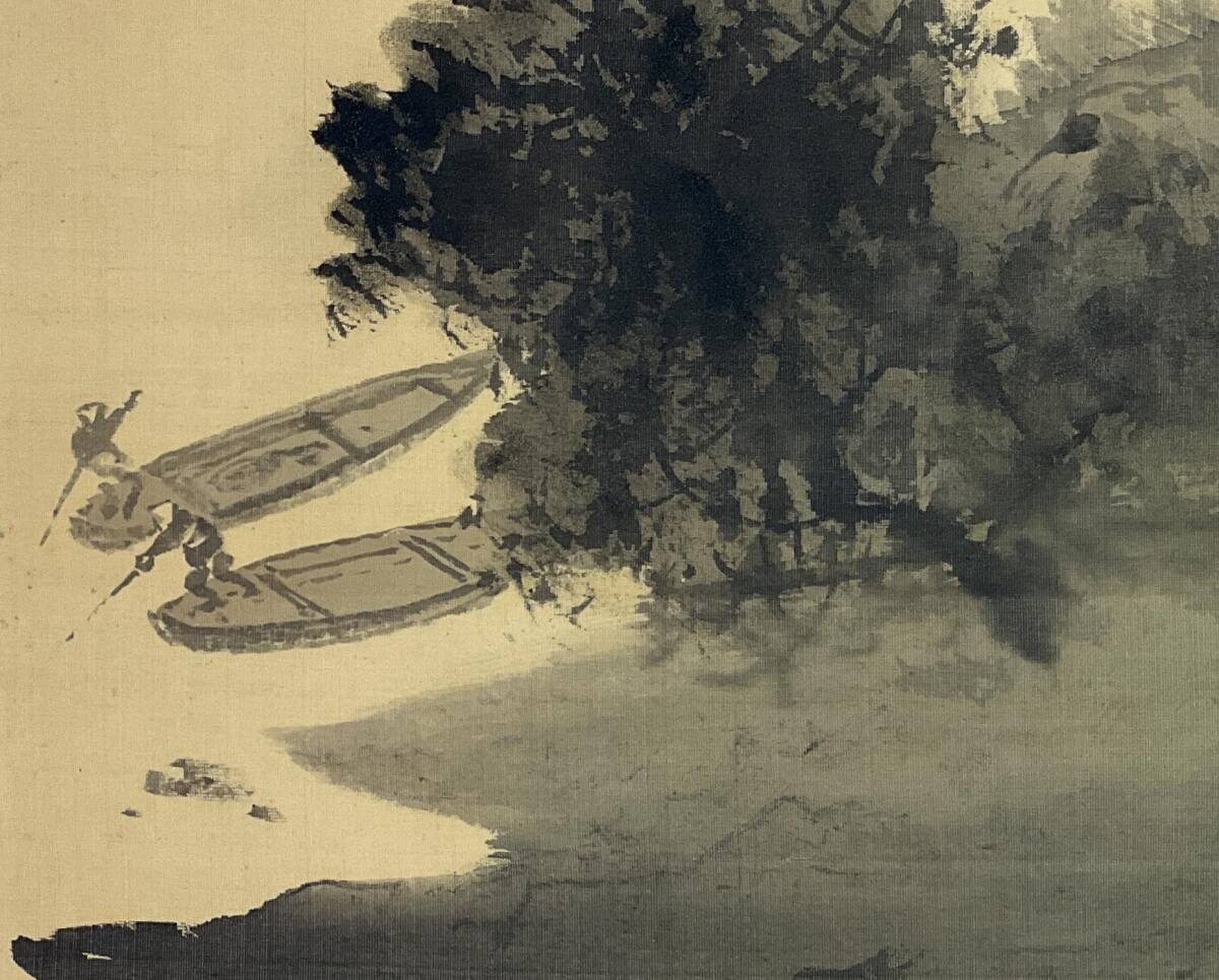 真作 《掛軸》春名龍洲 帰舟図 絹本 強けれ 箱有 山水図 日本画 真作 《掛軸》春名龍洲 帰舟図 絹本 強けれ 箱有 山水図 日本画