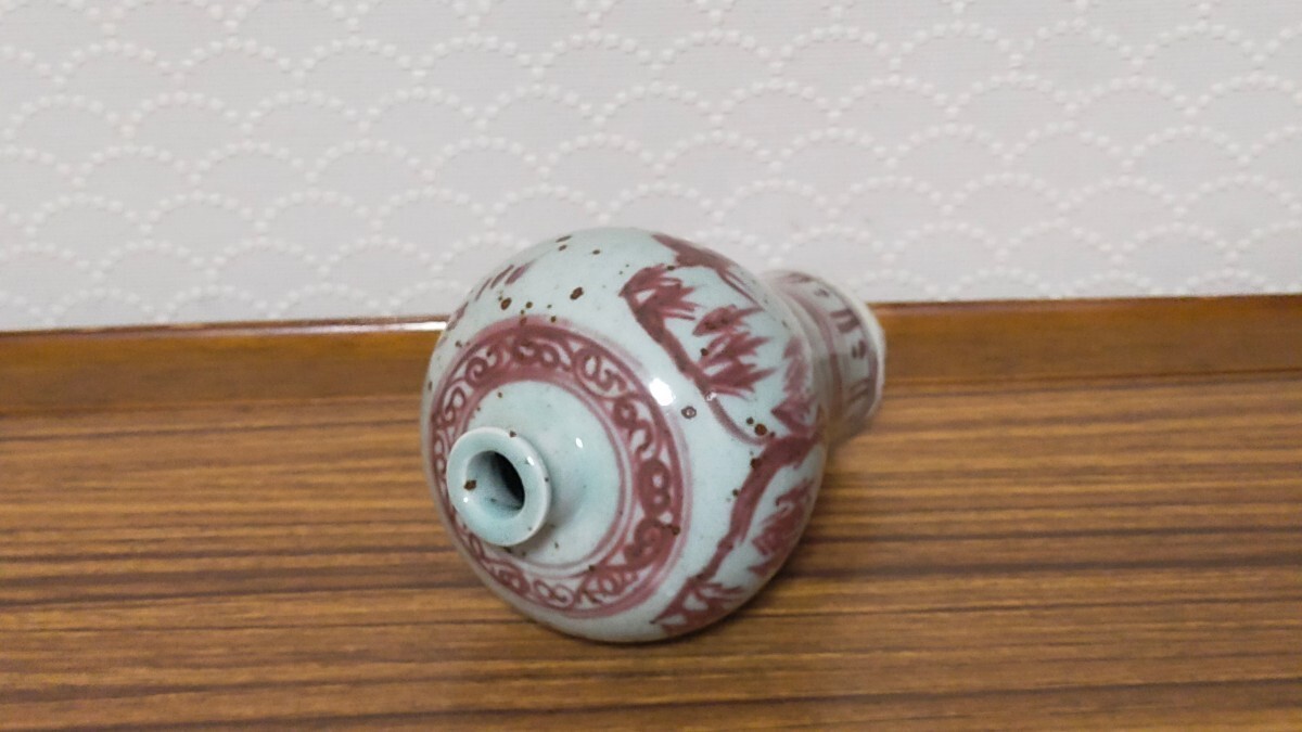 委託出品 中国古物品 辰砂釉裏紅陶磁器 一輪花入 年代ものの画像5