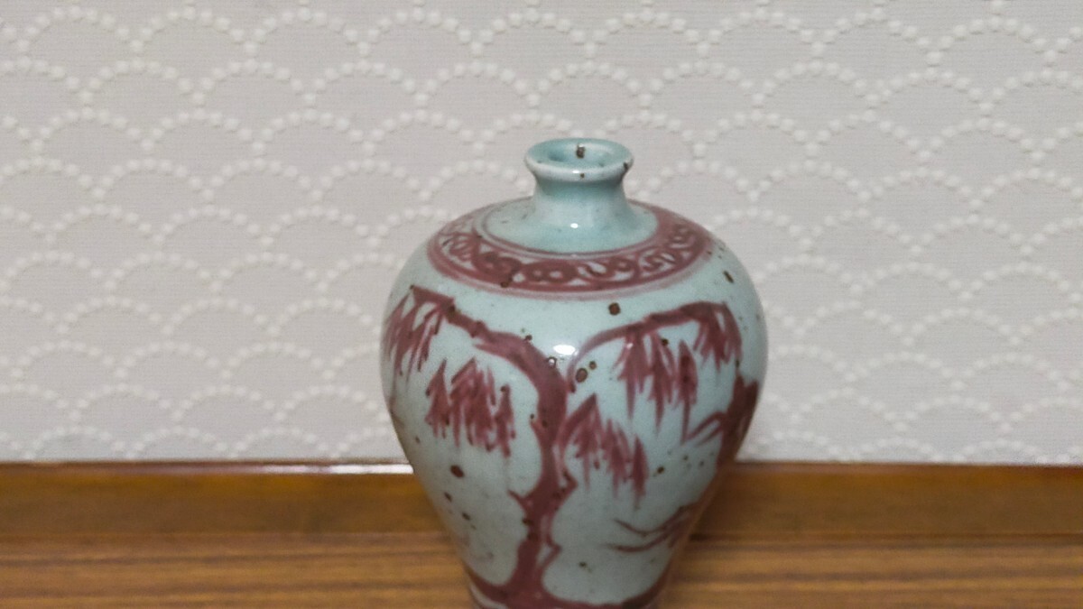 委託出品 中国古物品 辰砂釉裏紅陶磁器 一輪花入 年代ものの画像8