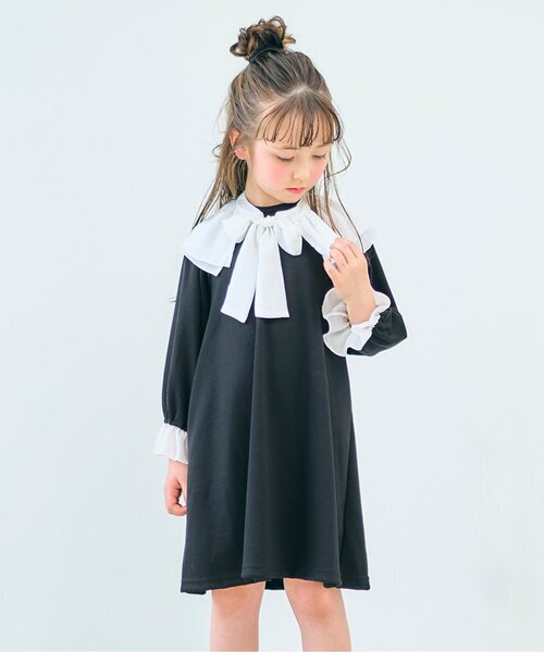 キッズ 「apres les cours」 「KIDS」長袖ワンピース 120 ブラック_画像1