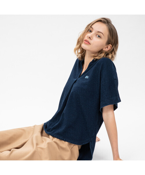 「LACOSTE」 半袖ポロシャツ 36 ダークインディゴブルー レディース_画像1