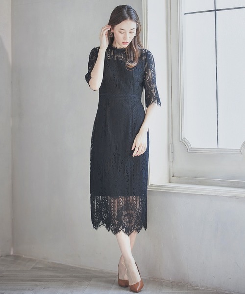 「DRESS PLUS」 7分袖ワンピース XX-LARGE ブラック レディース_画像1