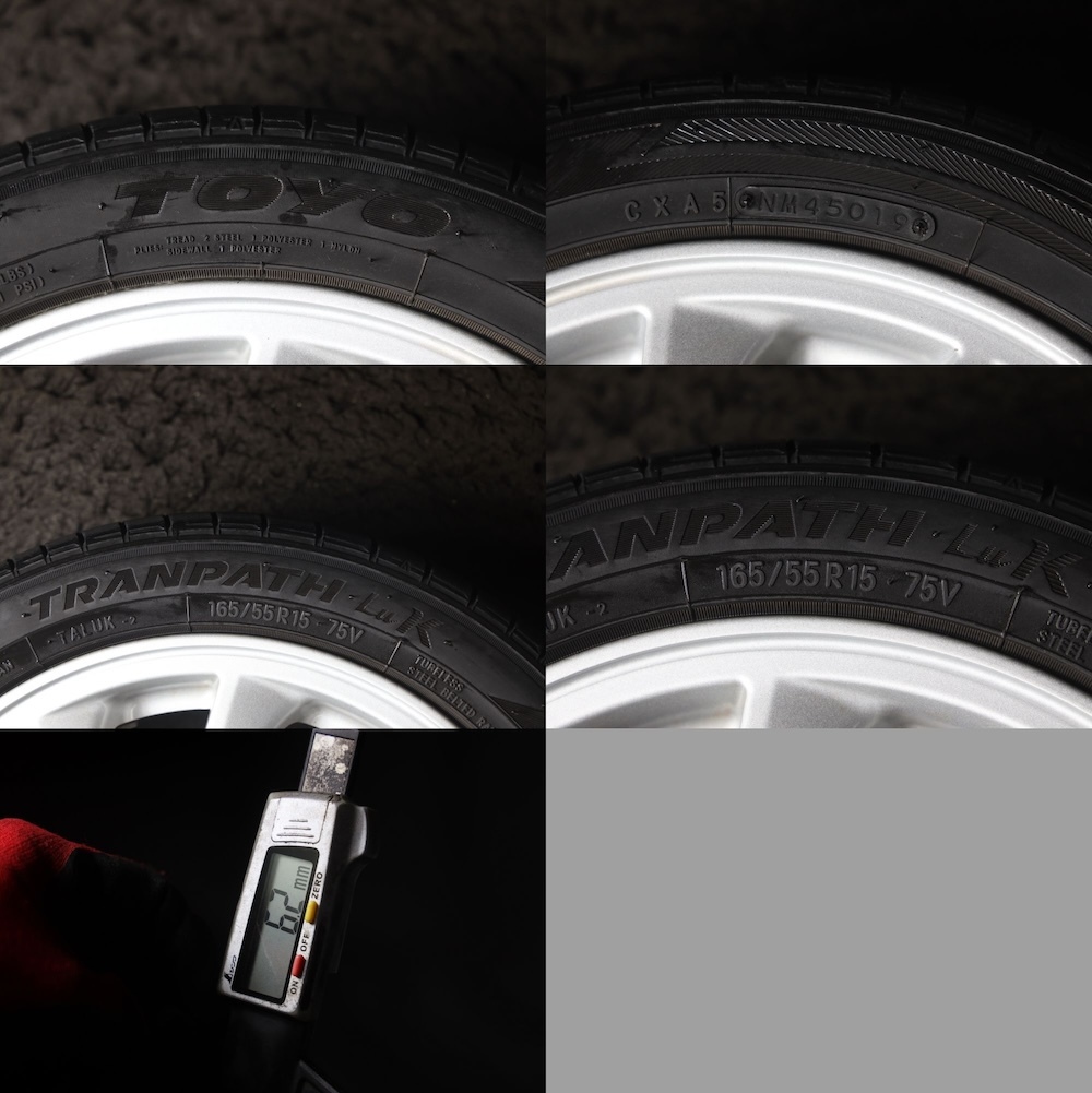 ★バリ山 165/55R15 ダイハツ純正アルミ 国産TOYO 2019年製 ラジアル ウェイクキャストスタイルソニカタントエグゼミラジーノムーヴの画像8