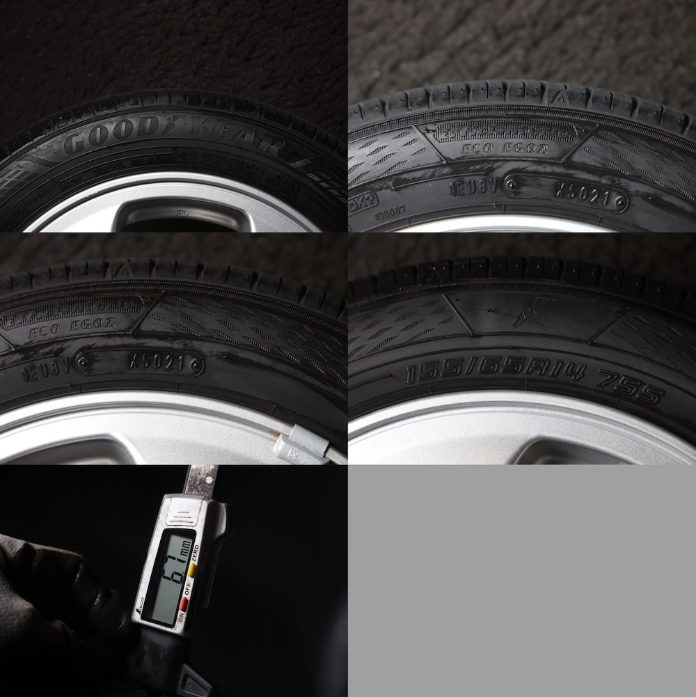 ★バリ山 155/65R14 ダイハツ純正アルミ 国産GOODYEAR 2021年製 ラジアル ウェイクエッセソニカタントミライースムーヴMRワゴンRスペーシア_画像7