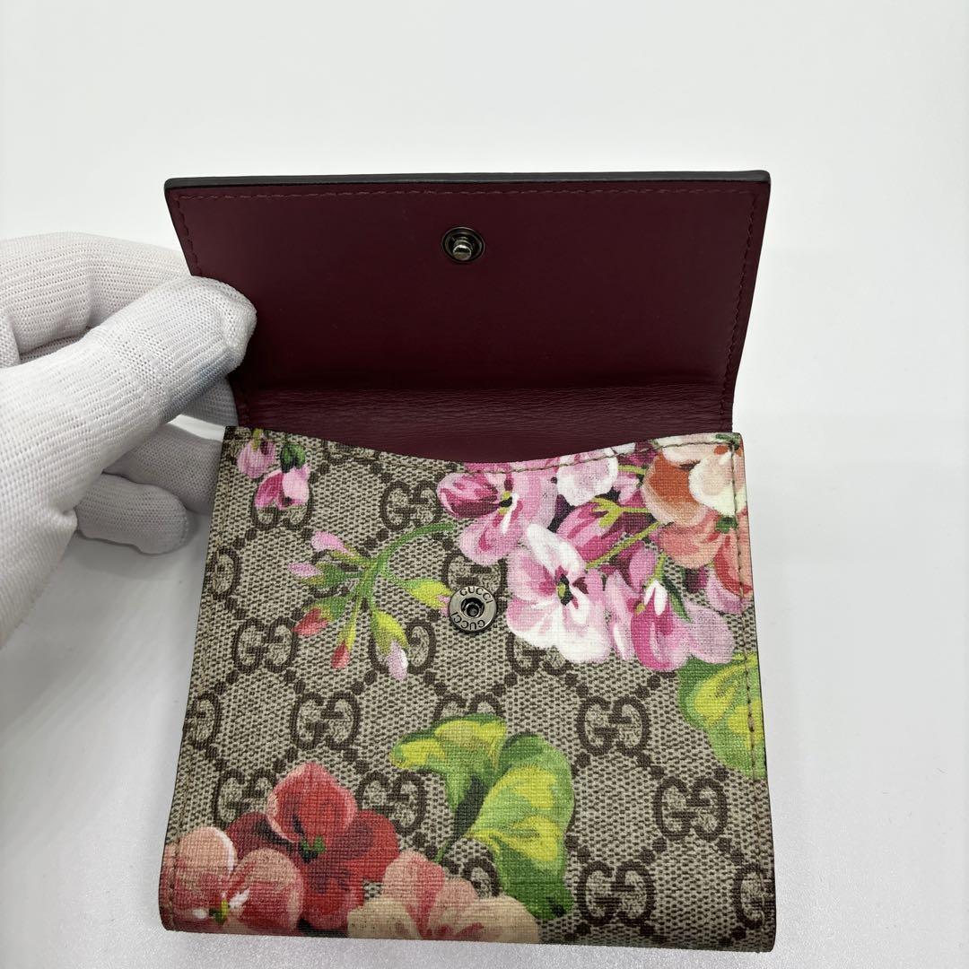 1 иен старт [ прекрасный товар ] GUCCI Gucci двойной бумажник носорог f бумажник GGs шкив m Bloom s цветочный принт W крюк PVC кожа красный красный 